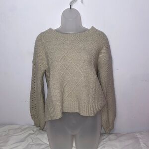 Tan light brown cream Soft stretchy sweater with pouffy big sleeves